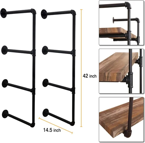 Vista 3 de Jolitac Estante de tubo industrial para almacenamiento en el hogar, soporte para colgar en la pared, estante flotante de tubo de hierro retro negro