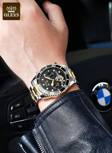 Vista 2 de OLEVS Reloj automático para hombre esqueleto mecánico de cuerda automática de lujo acero inoxidable 3 ATM impermeable calendario relojes de pulsera