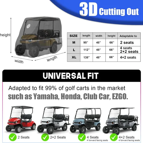 Vista 2 de Cubierta impermeable para carrito de golf, tela de grado marino resistente, ajuste universal para la mayoría de marcas 2/2+2/4+2 pasajeros Yamaha