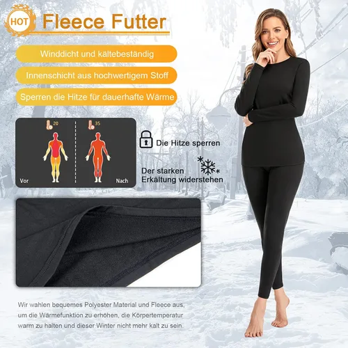 Vista 4 de SIMIYA Conjunto de ropa interior térmica para mujer, pantalones largos con forro polar de manga larga, capa base, conjunto superior inferior