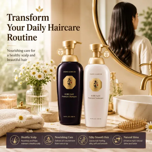 Vista 6 de Daeng Gi Meo Ri- Ki Gold Premium Champú + juego de tratamiento, promueve el crecimiento del cabello, humectación eficaz para cabello seco y áspero