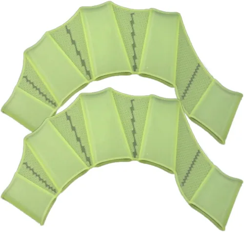 Vista 6 de Polytree Aletas de silicona para equipo de natación, aletas de malla a mano, guante de entrenamiento (verde, L)