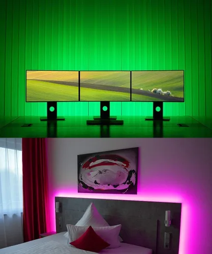 Vista 9 de MIHEAL Kit de Tira de Luces LED 32.8 ft 10m 300 ledes Impermeable 5050 SMD RGB LED Luces Flexibles con Controlador RF de 24 Teclas y Fuente