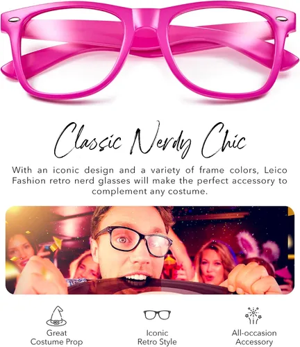 Vista 2 de LEICO FASHION Lentes transparentes sin receta retro nerd para hombres y mujeres - Lentes falsos para disfraz de cosplay