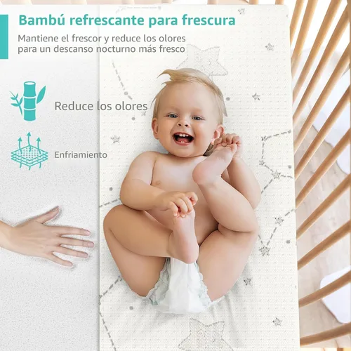 Vista 3 de YENING Colchón de bambú Pack and Play, transpirable, 38 x 26 pulgadas, impermeable, colchón de bebé para Pack N Play, cubrecolchón impermeable