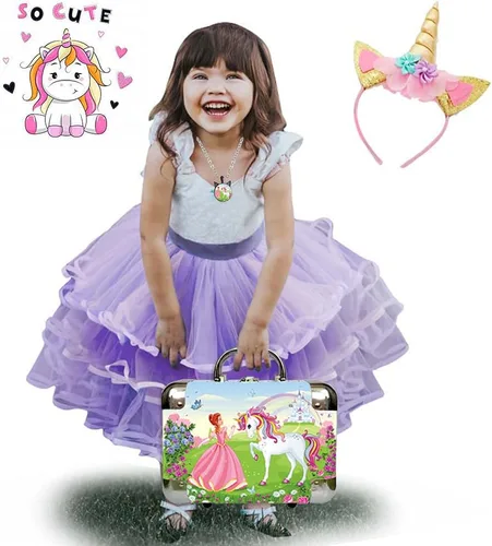Vista 4 de Joyero de unicornio para niñas dos regalos de unicornio para niñas caja de joyería de unicornio de princesa y colgante de unicornio cajas de joyería
