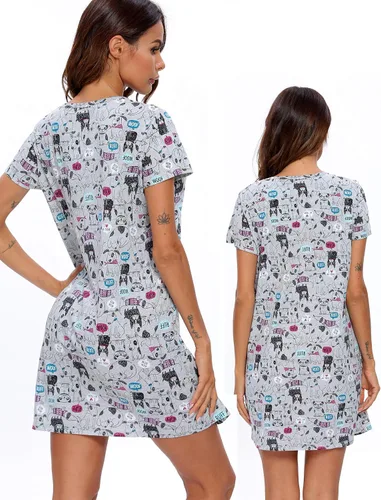 Vista 6 de ENJOYNIGHT - Camisones de algodón para mujer, talla grande, camisa de dormir de manga corta con estampado