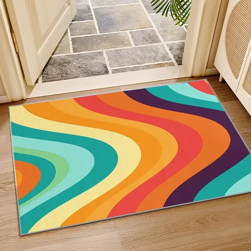 Vista 4 de Alfombras retro para sala de estar, alfombras de área de los años 70, 5 x 7, alfombra de onda abstracta, alfombra de arco iris colorida para sala