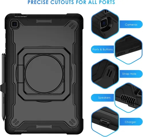 Vista 6 de DETUOSI Funda compatible con Samsung Galaxy Tab S6 Lite de 10.4 pulgadas 2024/2022/2020 con correa para el hombro, funda resistente a prueba de Negro