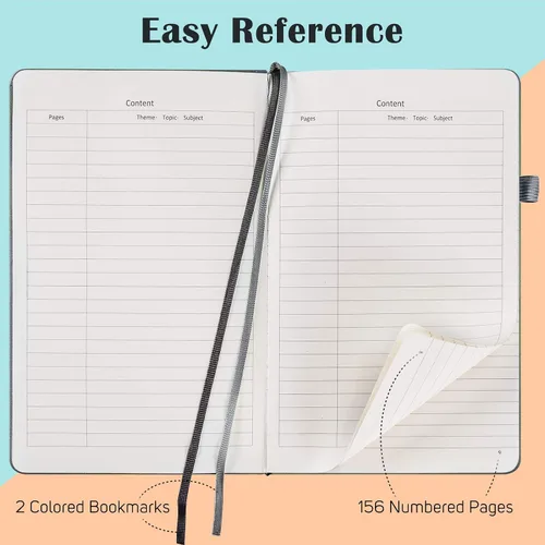 Vista 2 de Paquete de 7 cuadernos a rayas, de piel sintética de tapa dura para hombres y mujeres, páginas numeradas gruesas de 3.53 oz/m² con contenido