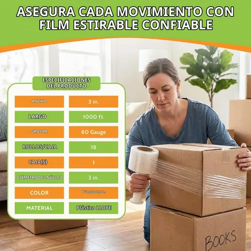 Vista 3 de PSBM Mini película elástica con mango de plástico de 3 pulgadas x 1000 pies