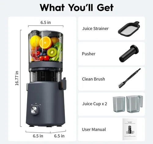 Vista 7 de Cold Press Juicer Machine, 6.5" Wide Feed Chute Mesh-Free Easy to Clean