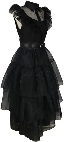 Vista 2 de Wednesday Addams - Ropa para niñas para Addams, disfraces de la familia, Halloween, cosplay, vestido de fiesta con traje