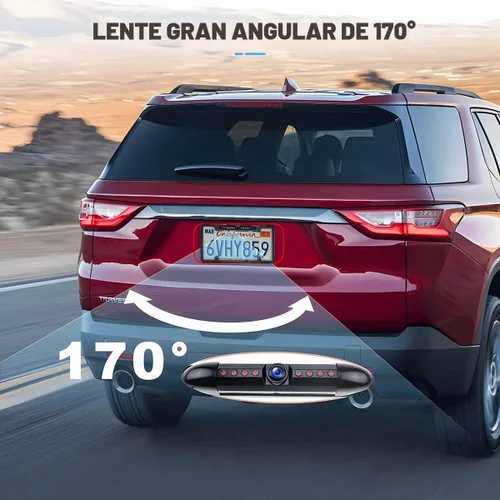 Vista 6 de Cámara de respaldo con marco de matrícula, visión nocturna, cámara de visión trasera para automóvil con 8 LED, ángulo de visión de 140°, cámara