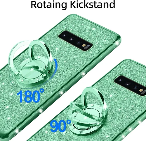 Vista 3 de Funda para S10 Plus, Galaxy S10 Plus para mujer, con purpurina, cristal suave, transparente, TPU de lujo, bonita funda protectora con correa de pie