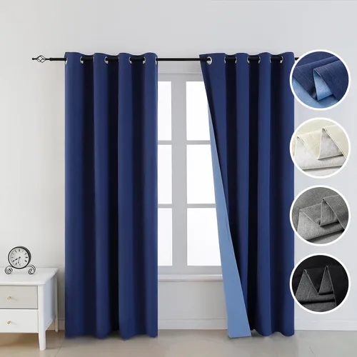 Vista 11 de Cortinas opacas 100% de lino negro para dormitorio, cortinas opacas para sala de estar, cortinas de oscurecimiento de habitación de doble capa