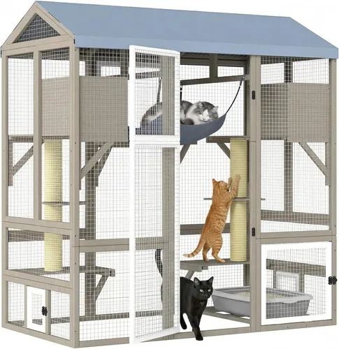 Vista 11 de Cercado Catio grande de 118" para gatos al aire libre, recintos para patio de gatos resistentes a la intemperie para múltiples gatos, jaula exterior