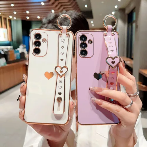 Vista 5 de DEFBSC Funda compatible con Samsung Galaxy A14 5G, con borde galvanizado con correa para la muñeca, protección completa de la cámara, esquinas Blanco