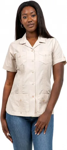 Vista 18 de Mojito Collection Guayabera de manga corta clásica de mezcla de algodón para mujer con 4 bolsillos Aguamarina (Aquamarine)