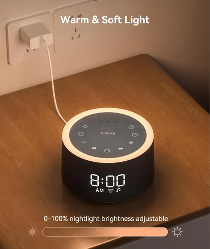 Vista 8 de Máquina de sonido Dreamegg D1+ y reloj despertador - Máquina de sonido para dormir, máquina de ruido blanco con 29 sonidos relajantes, luz nocturna