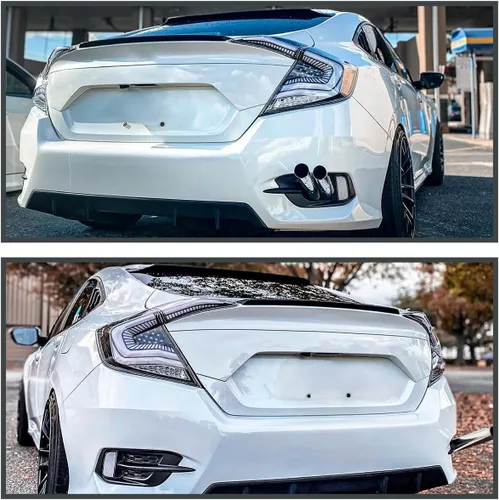 Vista 2 de SPEC-D TUNING Luces traseras negras con tiras LED blancas, señal de giro LED secuencial y animación de inicio compatible con Honda Civic 4 puertas