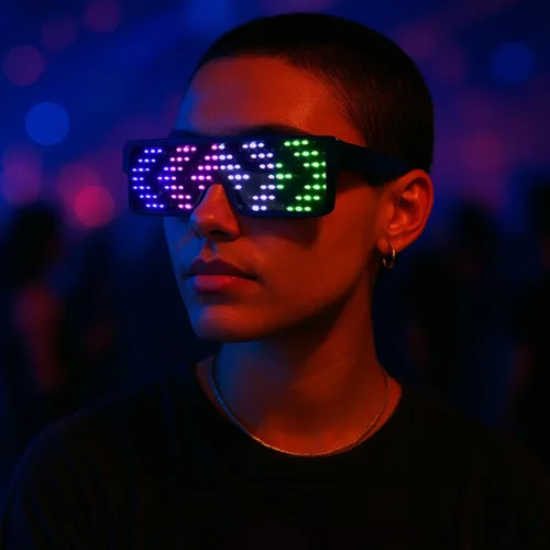 Vista 6 de Gafas LED: gafas de sol iluminadas con batería de larga duración, neón, 11 patrones