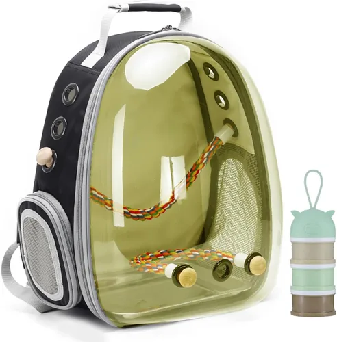 Vista 14 de Jaula de transporte de pájaros, cápsula de espacio transparente, mochila de astronauta para llevar periquitos, cacatúas, loro con bandeja de metal