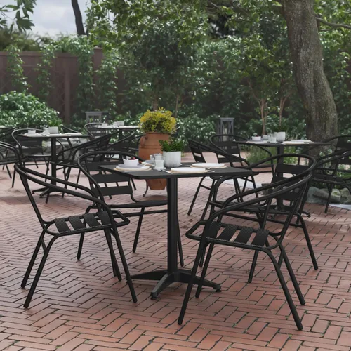 Vista 2 de Flash Furniture TLH-ALUM-28SQ-017BK4-GG Lila - Juego de mesa cuadrada de aluminio para interiores y exteriores de 27.5 pulgadas con 4 sillas Negro