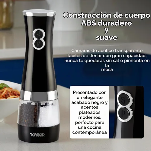 Vista 3 de Tower Duo - Molinillo eléctrico para sal/pimienta, color negro