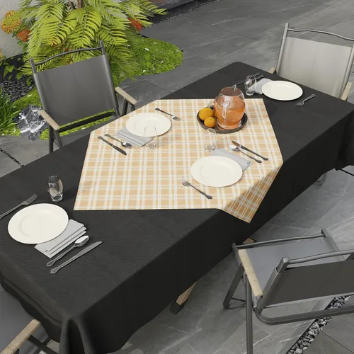 Vista 4 de Encasa XO Mantel cuadrado de algodón 35"x35" Franca Beige Checks Cheques Franca Beige