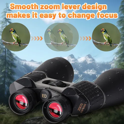 Vista 3 de 20 x 70 prismáticos para adultos de alta potencia para observación de aves, caza y viajes con lente BAK4, el kit también incluye binoculares
