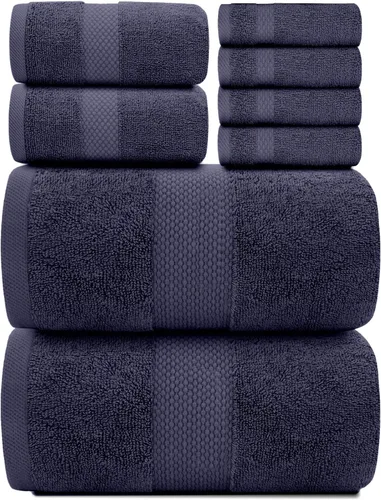Vista 5 de White Classic Juego de 2 toallas de baño de lujo azul marino de 22 x 34 pulgadas y 8 toallas