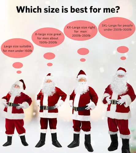 Vista 6 de AOSUYOU Santa Claus Costume For Men, 9PCS Deluxe Santa Suit Adults Men Santa Costume Christmas Santa Outfit
