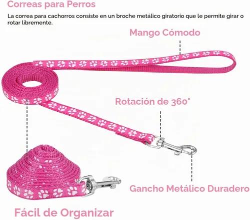 Vista 4 de BOUMUSOE Juego de 2 collares y correas para perro, collar para cachorro y correa con hebilla de liberación rápida, collar ajustable con estampado