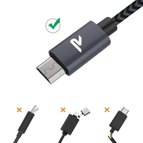 Vista 5 de RAMPOW - Cable micro USB [2 unidades/1 m] QC 3.0, cargador y sincronizador de carga rápida para Android, cables micro USB de nailon trenzado