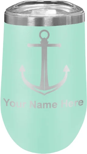 Vista 30 de LaserGram Vaso de vino de acero inoxidable de doble pared, ancla de barco, grabado personalizado incluido (negro)