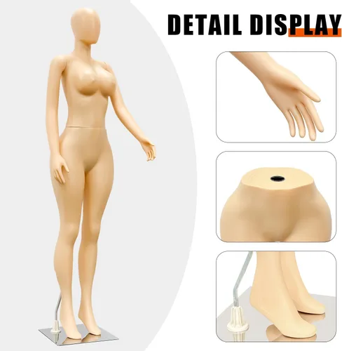 Vista 4 de Maniquí de cuerpo completo con curvas BBL femenino, brazos ajustables desmontables de 70.8 pulgadas y forma de vestido de torso extraíble con base