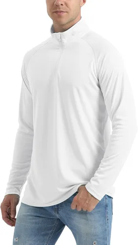 Vista 2 de CRYSULLY Camisas de pesca UPF 50 de manga larga para hombre protección solar para senderismo cremallera de 14