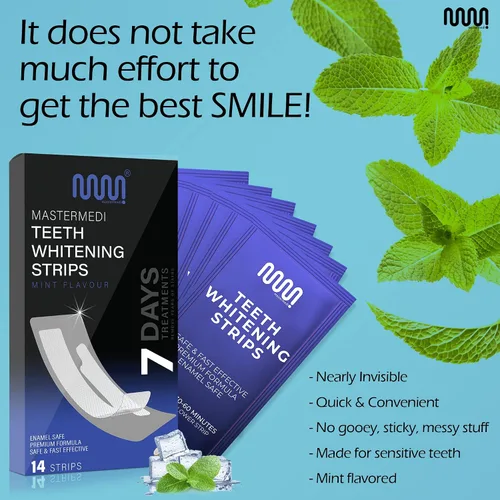 Vista 4 de MasterMedi Tiras blanqueadoras dentales, tira blanca no sensible para blanquear los dientes, 14 tratamientos
