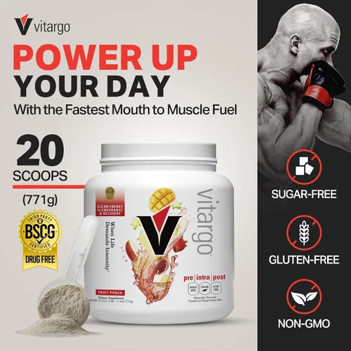 Vista 2 de Vitargo Polvo de carbohidratos, reposición de glucógeno muscular 2 veces más rápida, ponche de frutas de 1.7 libras, Pre, Intra y Post, polvo