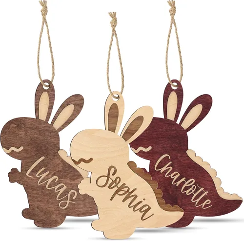 Vista 20 de Etiquetas personalizadas para cesta de Pascua con nombre, conejo de Pascua, cereza, etiquetas de nombre de Pascua personalizadas, regalos de conejo
