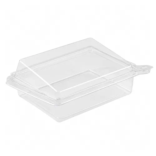 Vista 2 de Restaurantware Contenedor de alimentos, paquete de 100 recipientes de plástico de 6.7 x 5.7 x 1.6 pulgadas, tapa con bisagras, a prueba