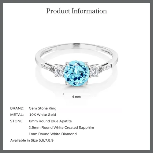 Vista 145 de Gem Stone King Anillo de compromiso de 3 piedras preciosas redondas de oro blanco de 10 quilates con piedra natal de 0.236 in con piedra natal