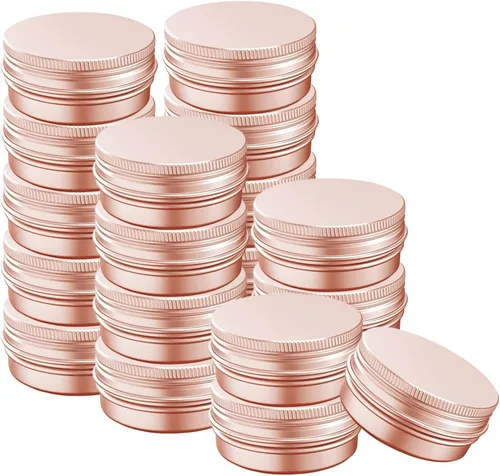 Vista 9 de Tarro de aluminio de 1 oz con tapa de rosca, contenedor recargable para cosméticos, bálsamo labial, crema, oro rosa, 12 unidades. Envases de latas