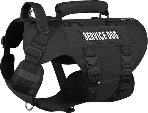 Vista 10 de Chaleco de servicio para perros grandes, arnés táctico marrón con Molle militar, malla transpirable y hebilla de metal de 1.49 oz - Talla M