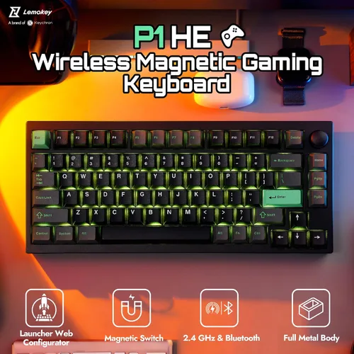 Vista 2 de LEMOKEY Teclado mecánico inalámbrico para juegos P1 HE 75% con interruptores magnéticos Gateron de doble riel versión de perilla montada completa