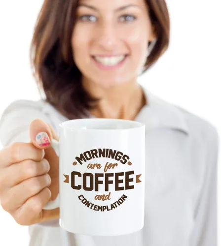 Vista 2 de Mornings Are For Coffee And Contemplation - Taza inspiradora de cerámica blanca para café y té, vaso para bolígrafo, cosas, decoración y adorno