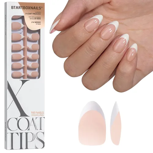 Vista 10 de btartboxnails - Uñas de punta francesa XCOATTIPS, 150 uñas largas cuadradas de punta francesa marrón a presión, uñas de gel con punta francesa