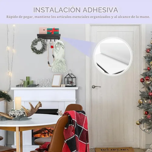 Vista 4 de VIS'V Soporte para llaves de pared, soporte adhesivo compacto para llaves con bandeja, 6 ganchos, 2 opciones de montaje, negro