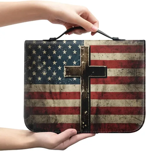 Vista 11 de Bengbobar Fundas para la Biblia con diseño de guepardo de la bandera estadounidense, funda impermeable para libros para mujeres y hombres, funda